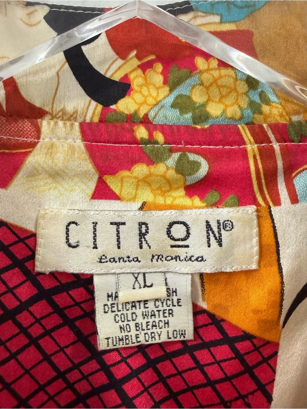 Citron Santa Monica Geisha Silk Blouse Size XL - Picture 7 of 8
